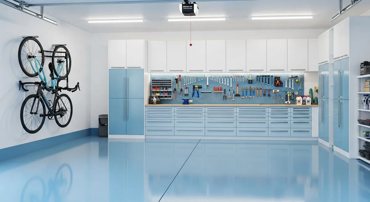 Clean, organized single-car garage after professional deep clean service in Kitchener, Ontario